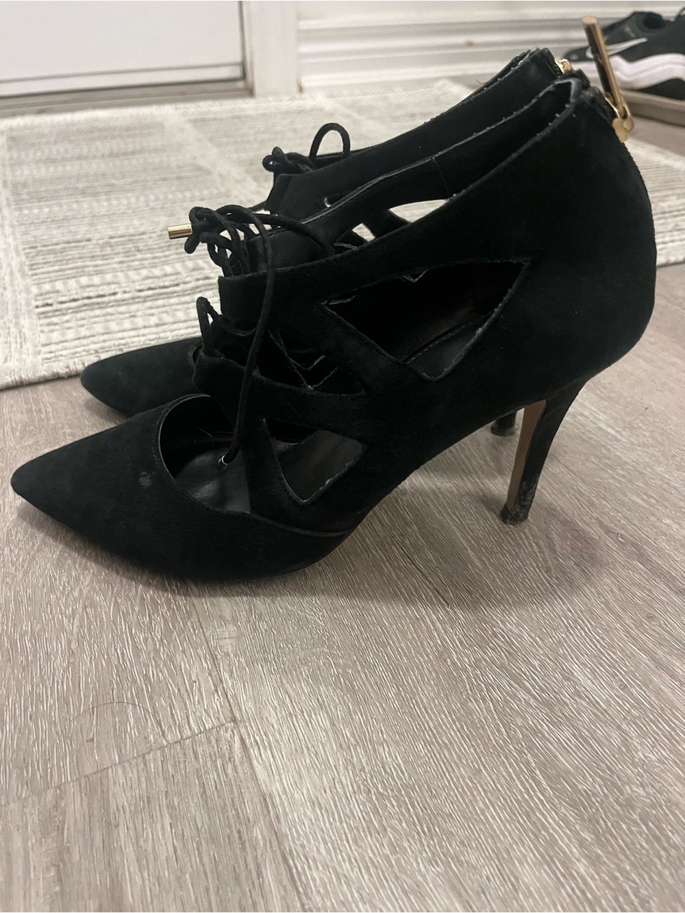 Saks Fifth Avenue Black Lace-Up Pointed Toe Heels